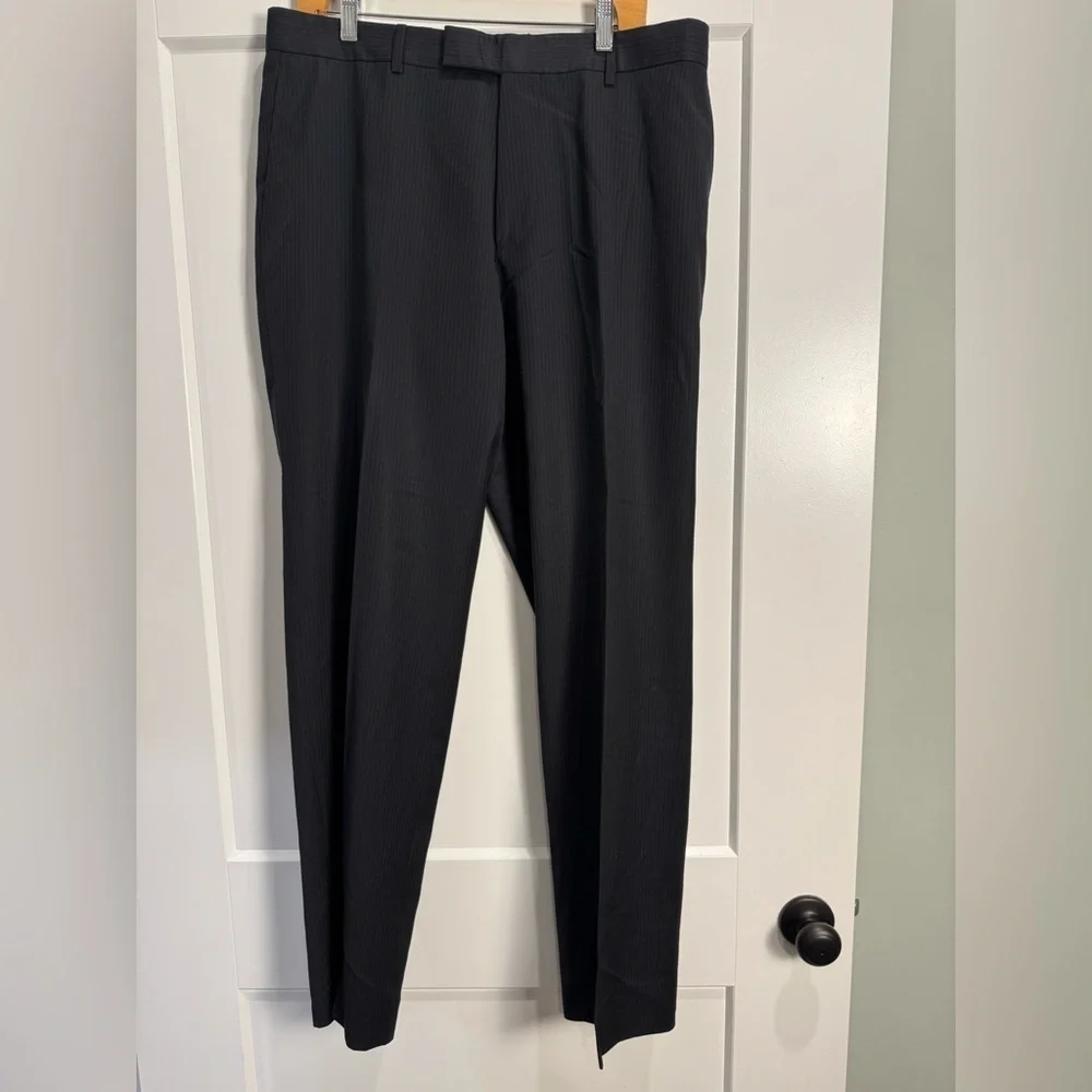 HUGO BOSS James Brown dark gray striped trousers pants flat front